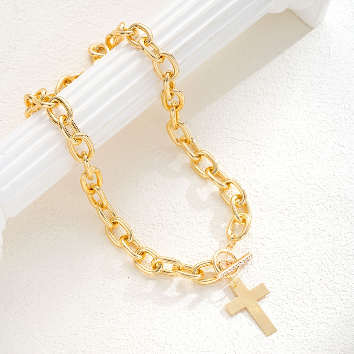 Trendy Toggle White Gold Cross Necklace