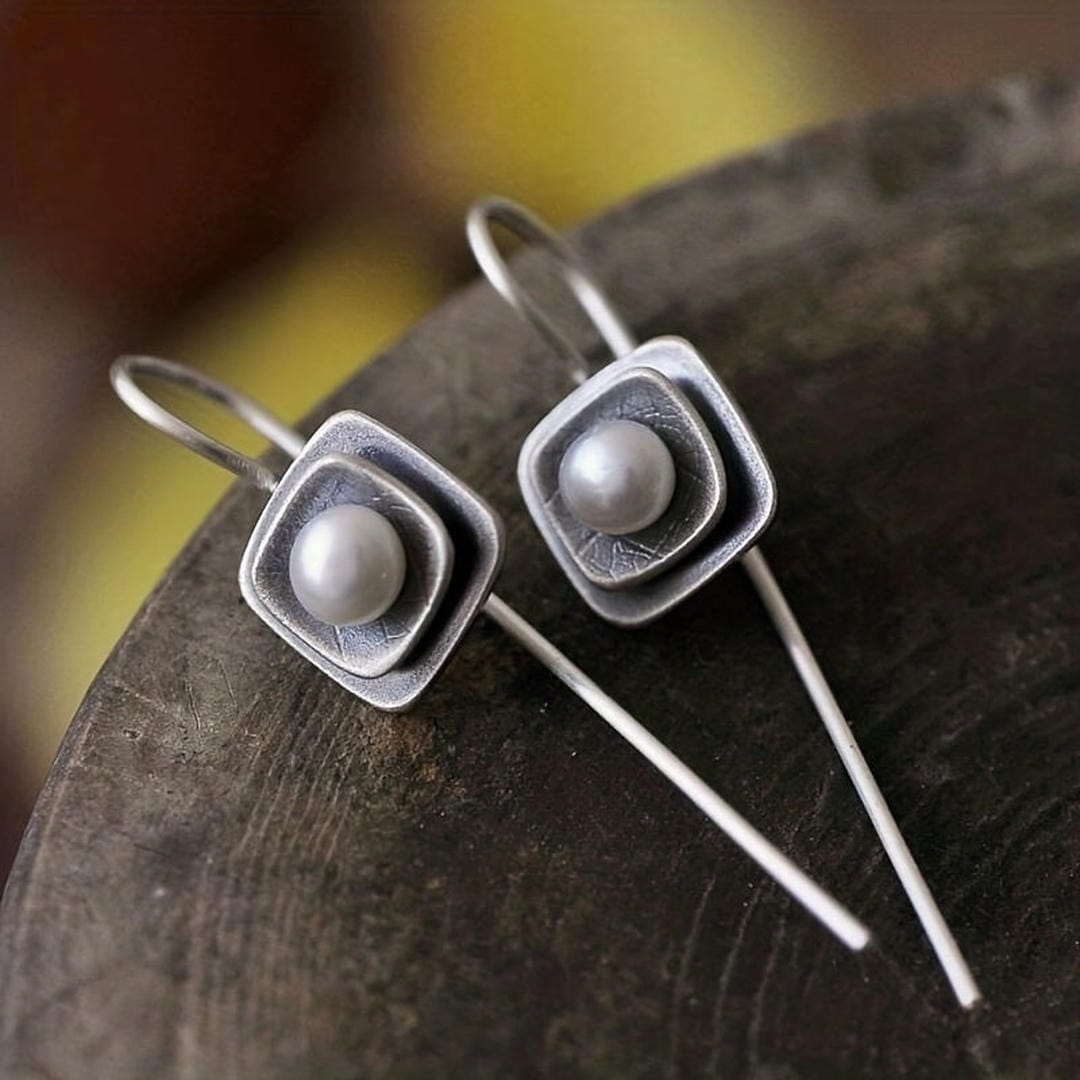 Modern Pearl Square Threader Earrings