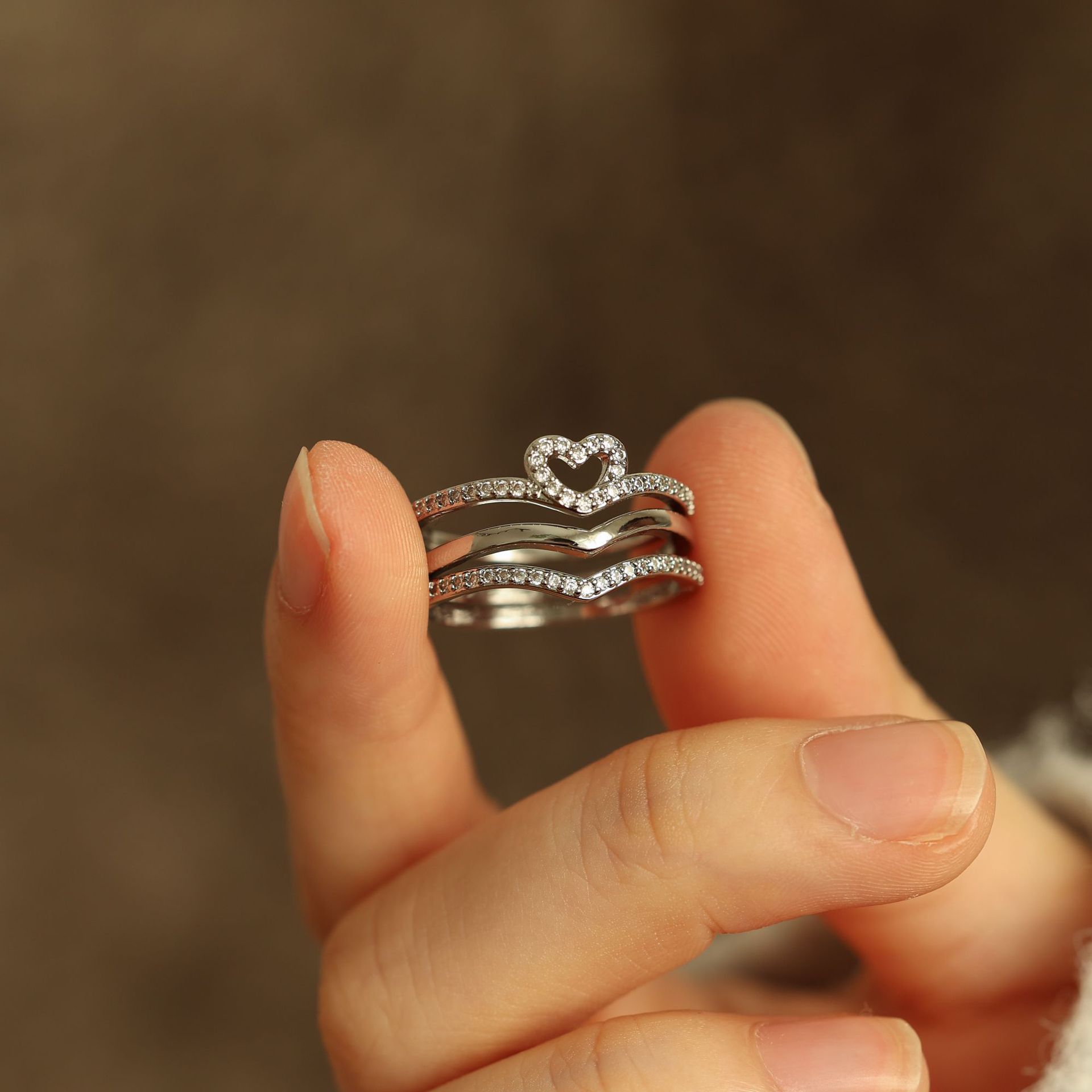 Shining Love Wish Bone Stacking Rings