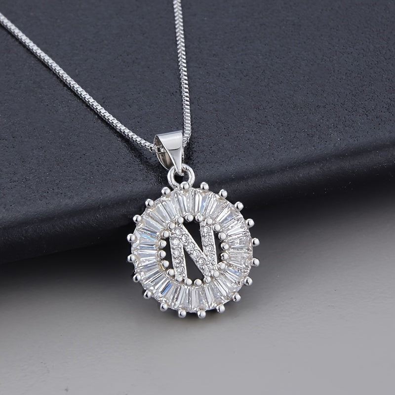 White Gold Initial Letter Zirconia Necklace