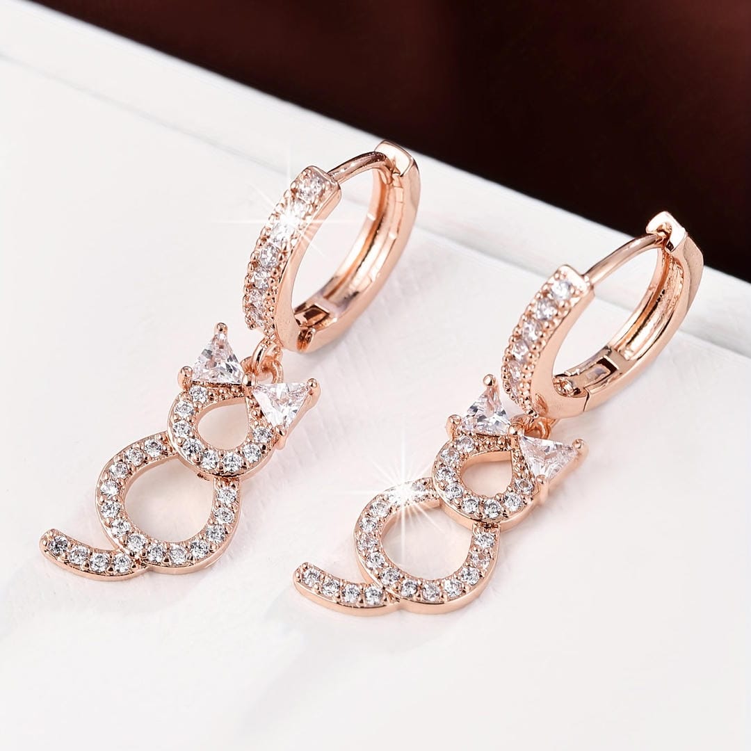 Crystal Cat Dangle Hoop Earrings