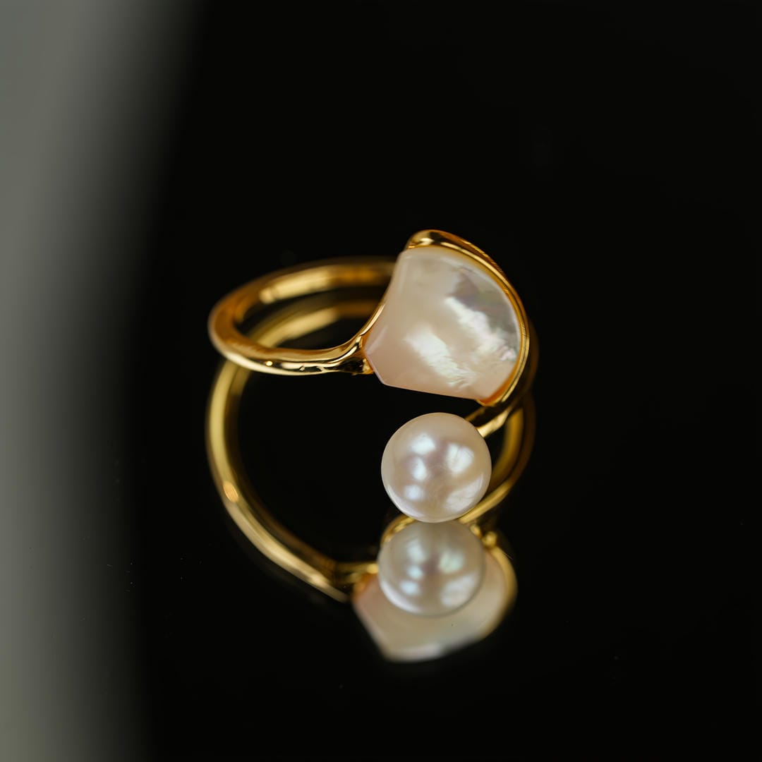 Open Duo Pearl Wrap Ring