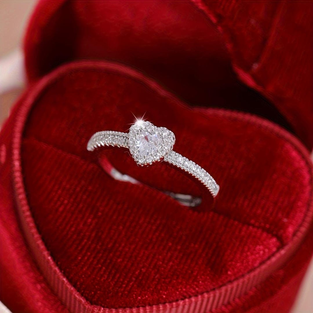Heart Halo Crystal Promise Ring