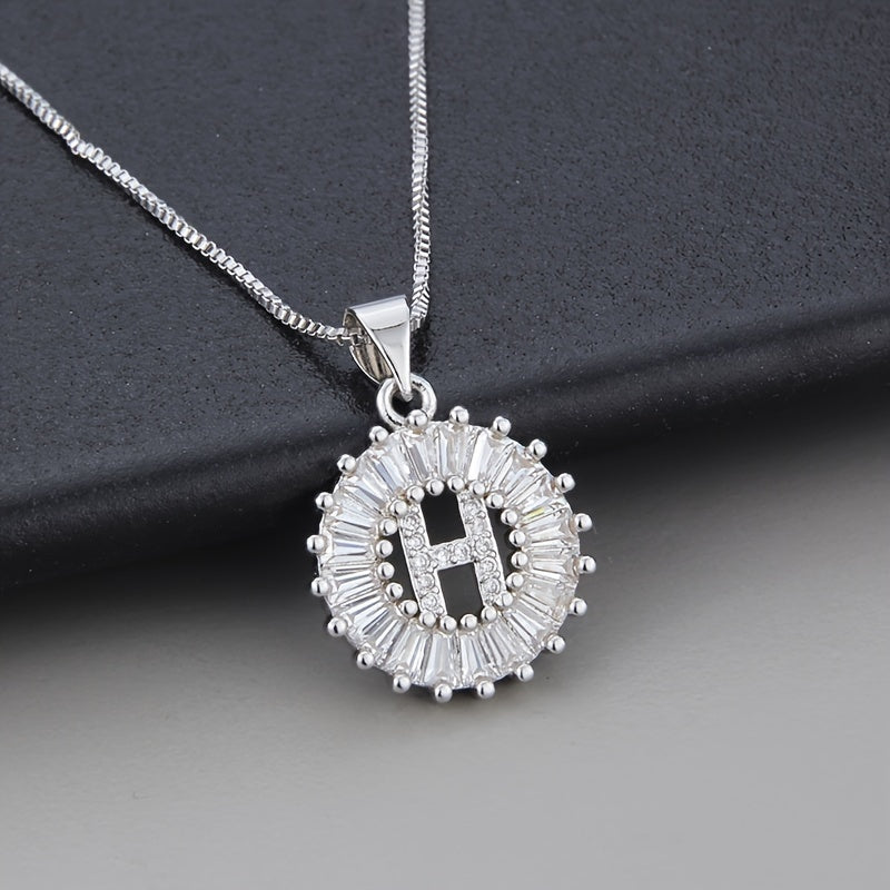 White Gold Initial Letter Zirconia Necklace