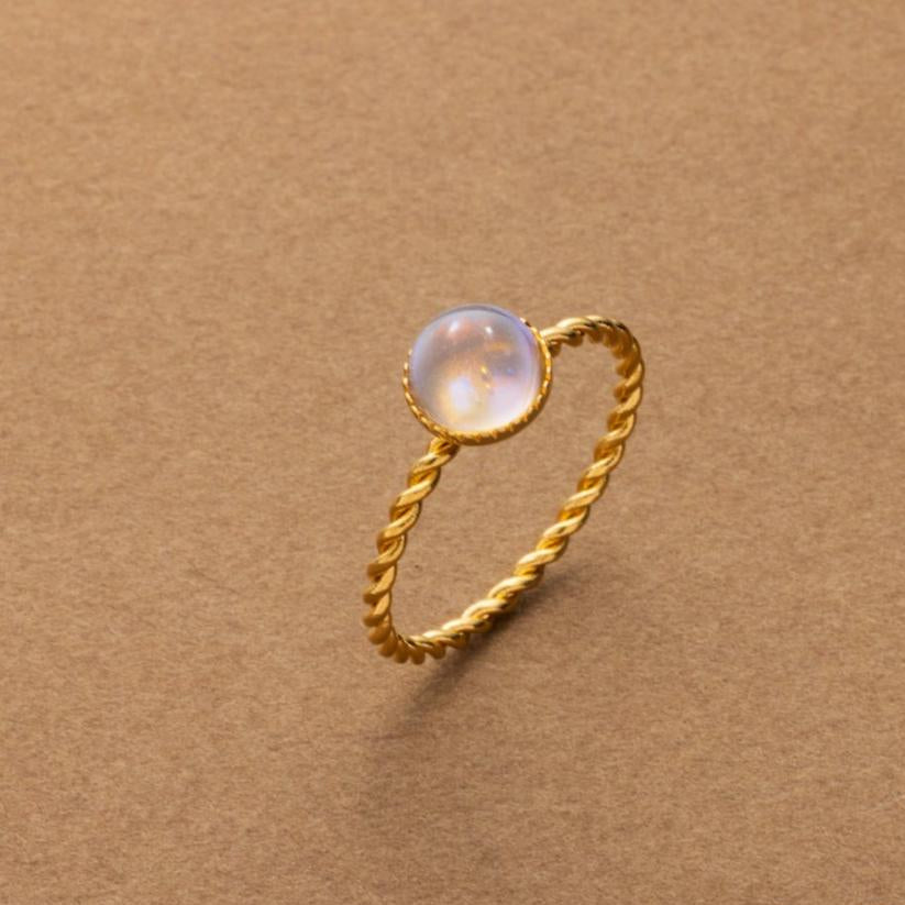 Gold Twisted Rope Moonstone Ring
