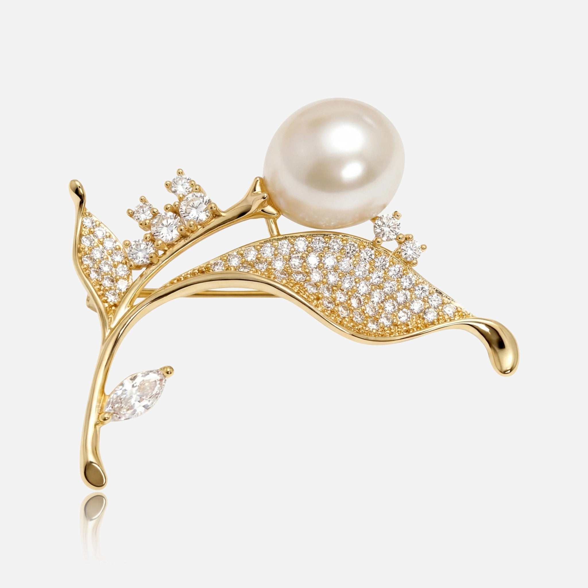Crystal Leaf Pearl Brooch