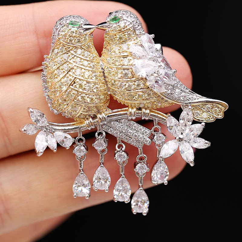Crystal Lovebirds Brooch