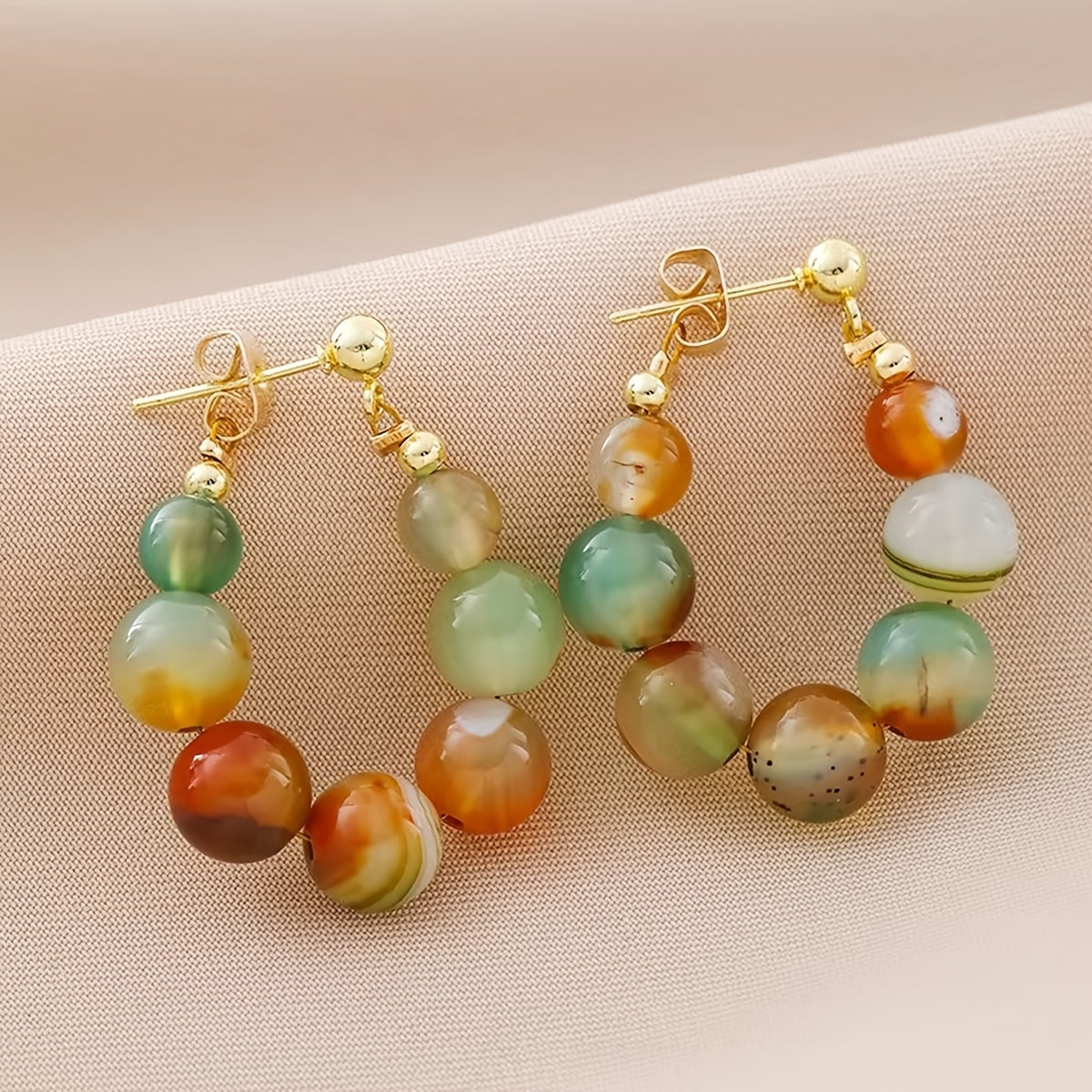 Vintage Colored Agate Bead Drop Earrings