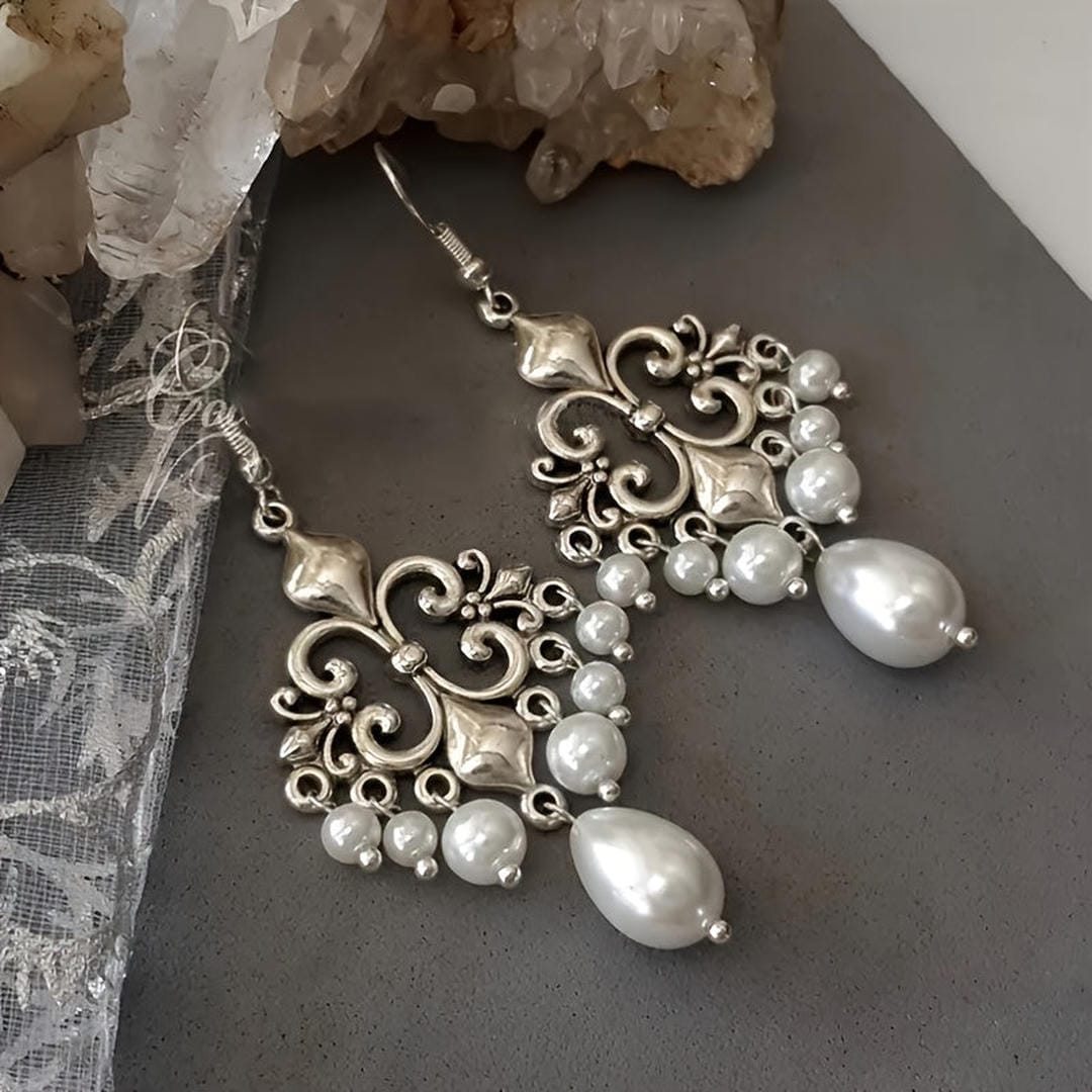Pearl Chandelier Filigree Drop Earrings