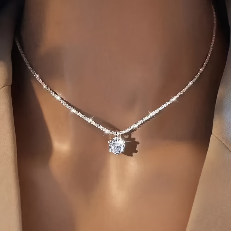 Timeless White Gold Zirconia Inlaid Necklace