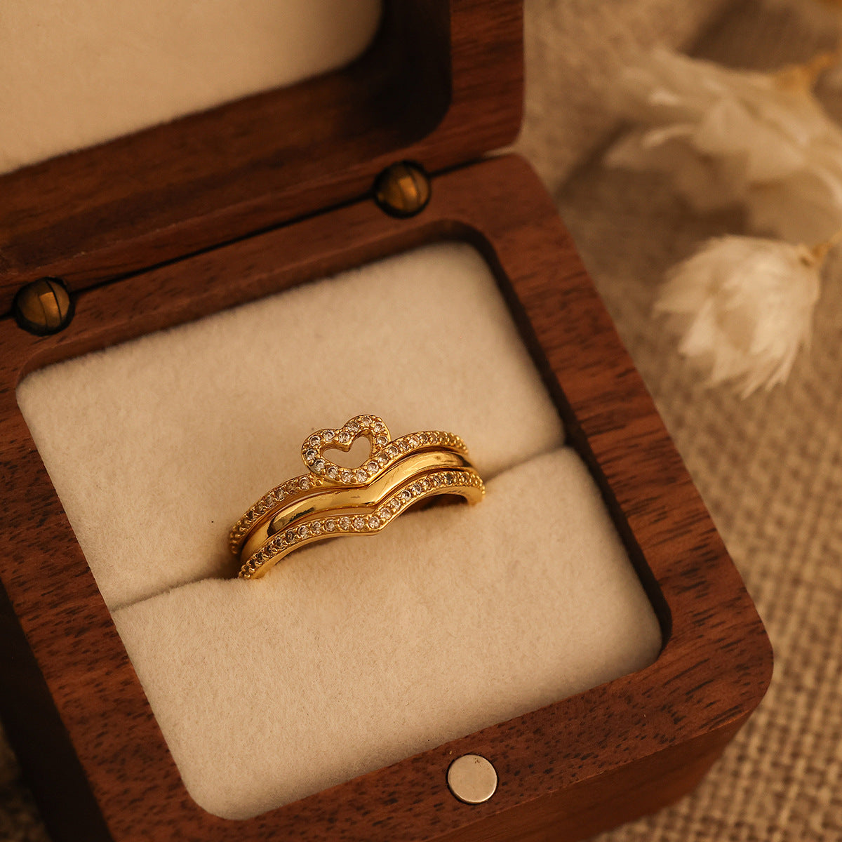 Shining Love Wish Bone Stacking Rings