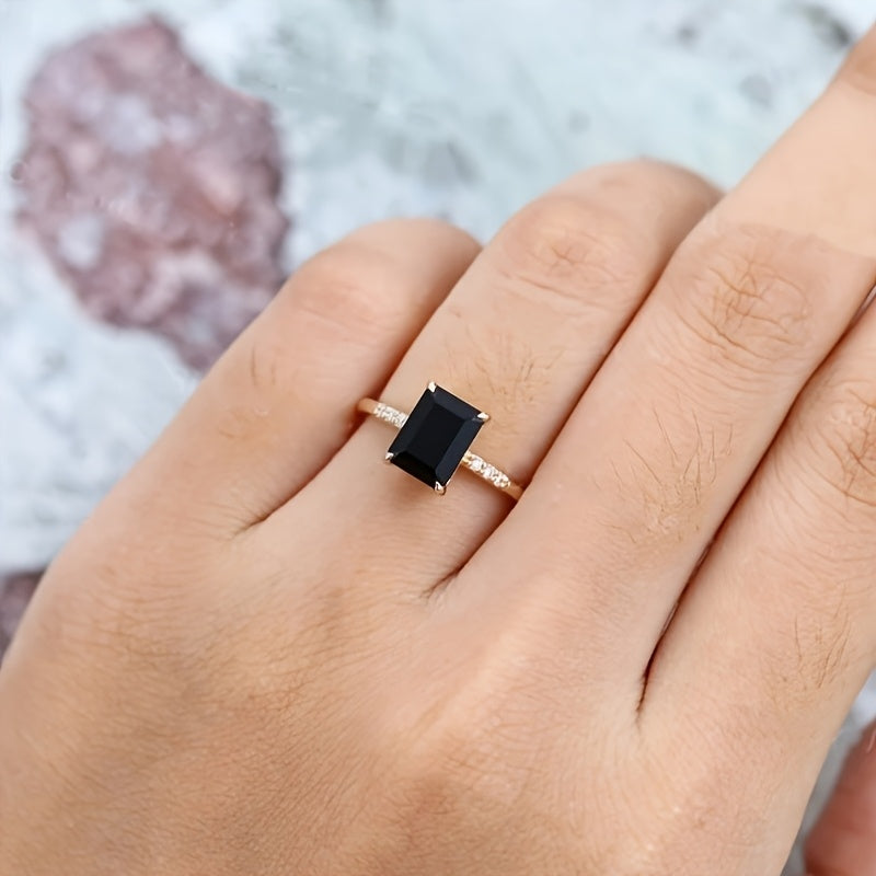 Minimalist Radiant Black Zirconia Ring