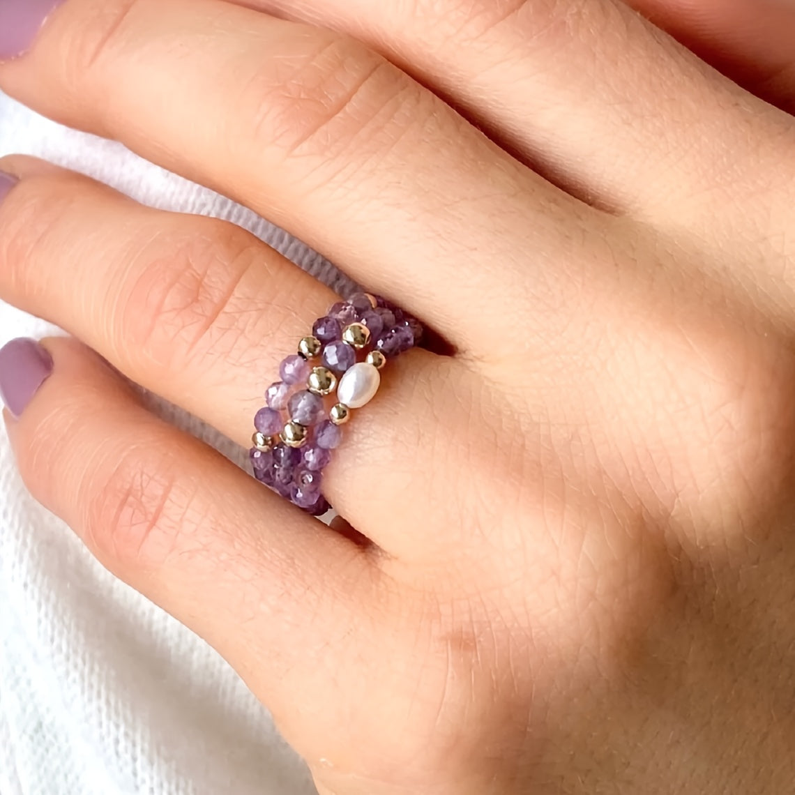 3pcs Set Amethyst Beaded Rings