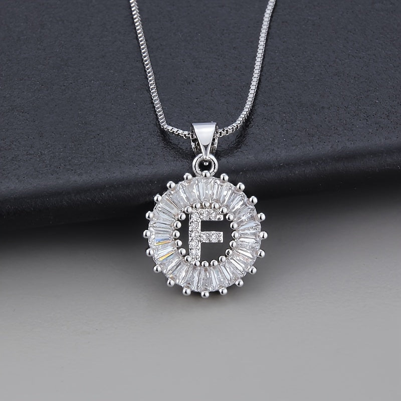 White Gold Initial Letter Zirconia Necklace