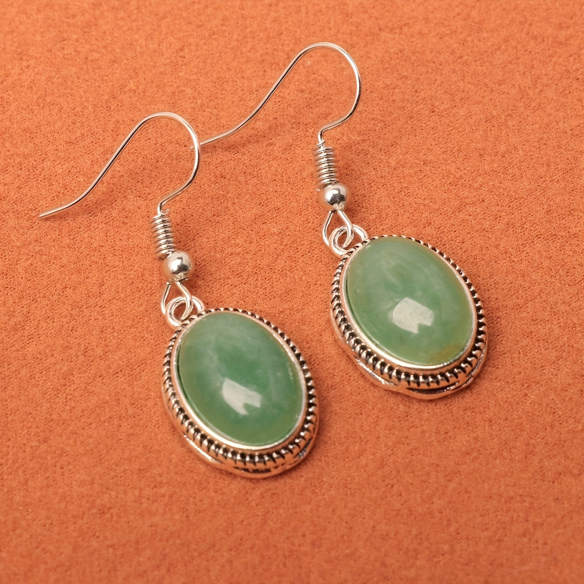 Vintage Oval Green Jade Earrings