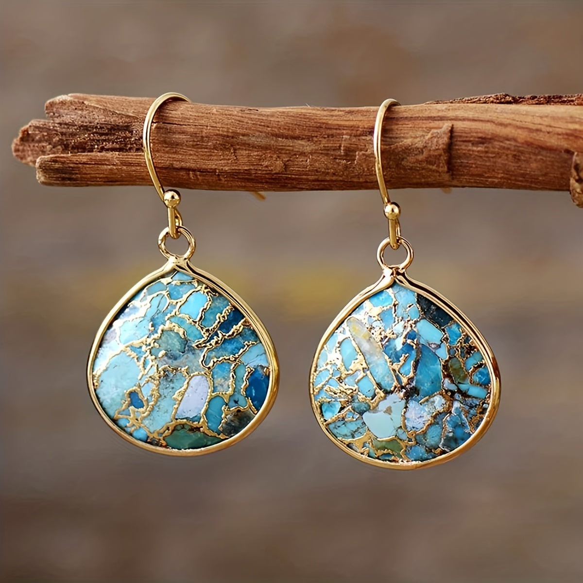 Bohemian Gold Texture Turquoise Earrings