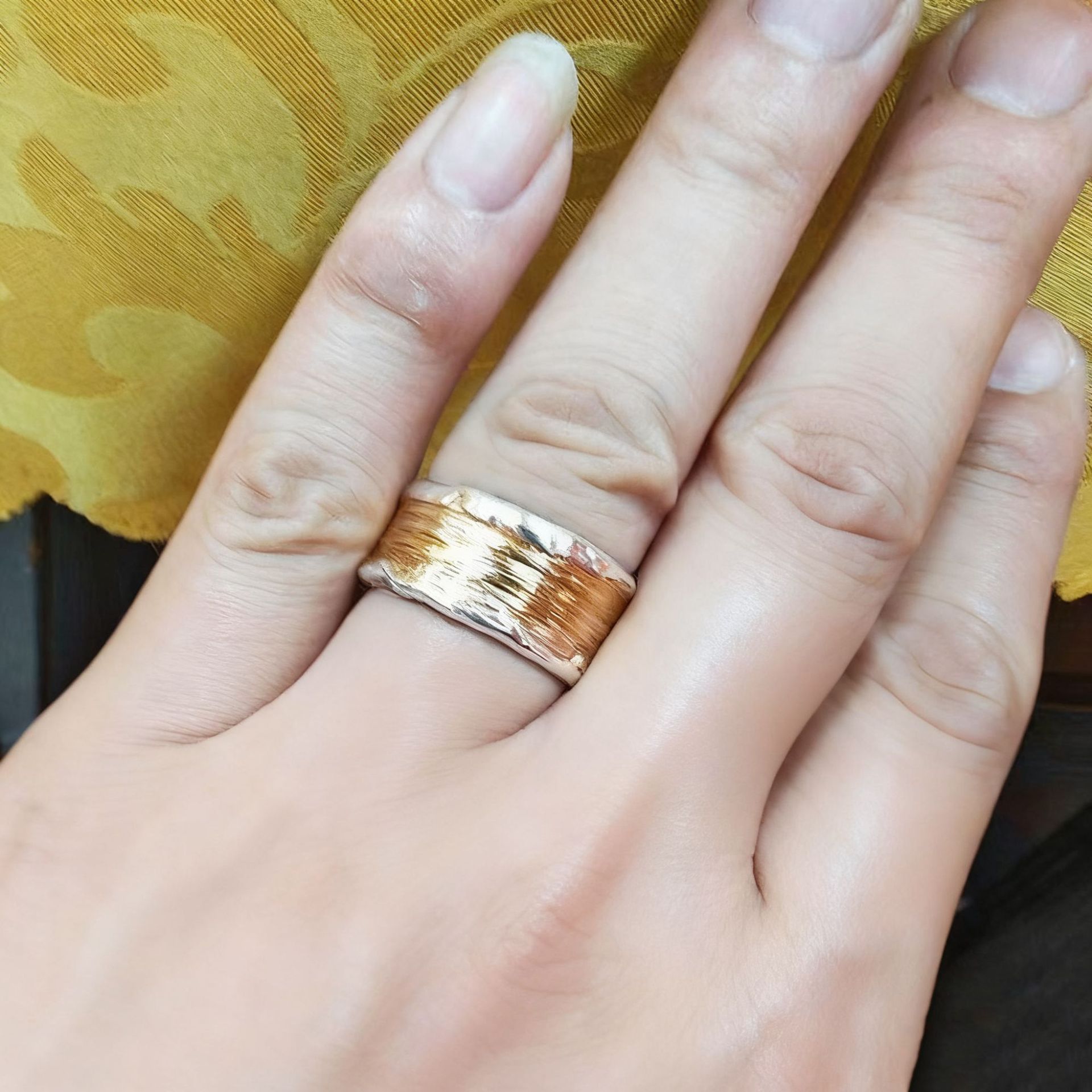 Hammered Style Silver and Gold Ring