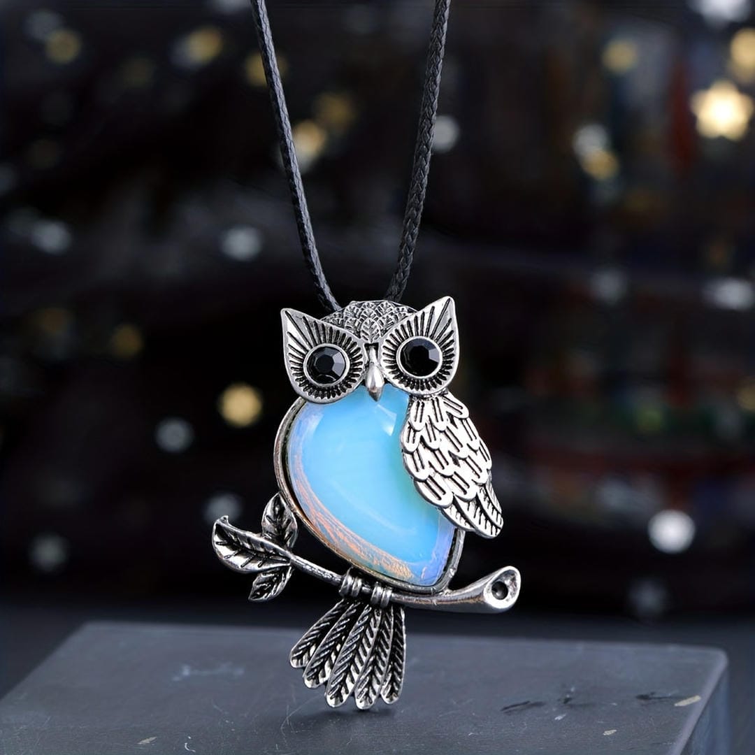 Silver Gemstone Owl Pendant Necklace
