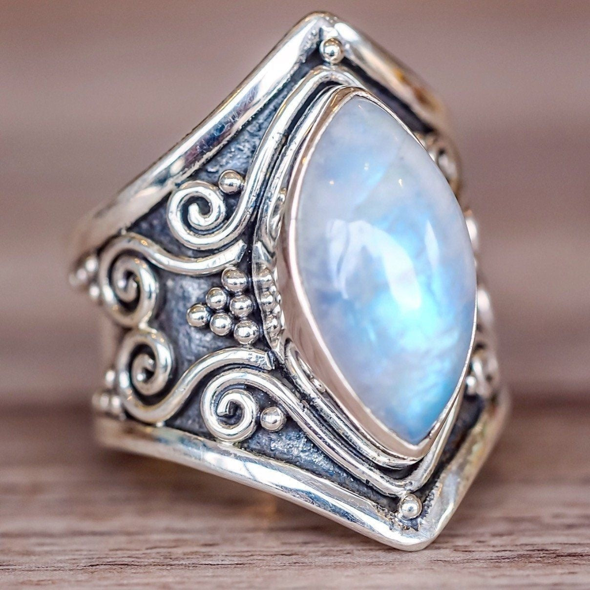Ornate Marquise Moonstone Statement Ring