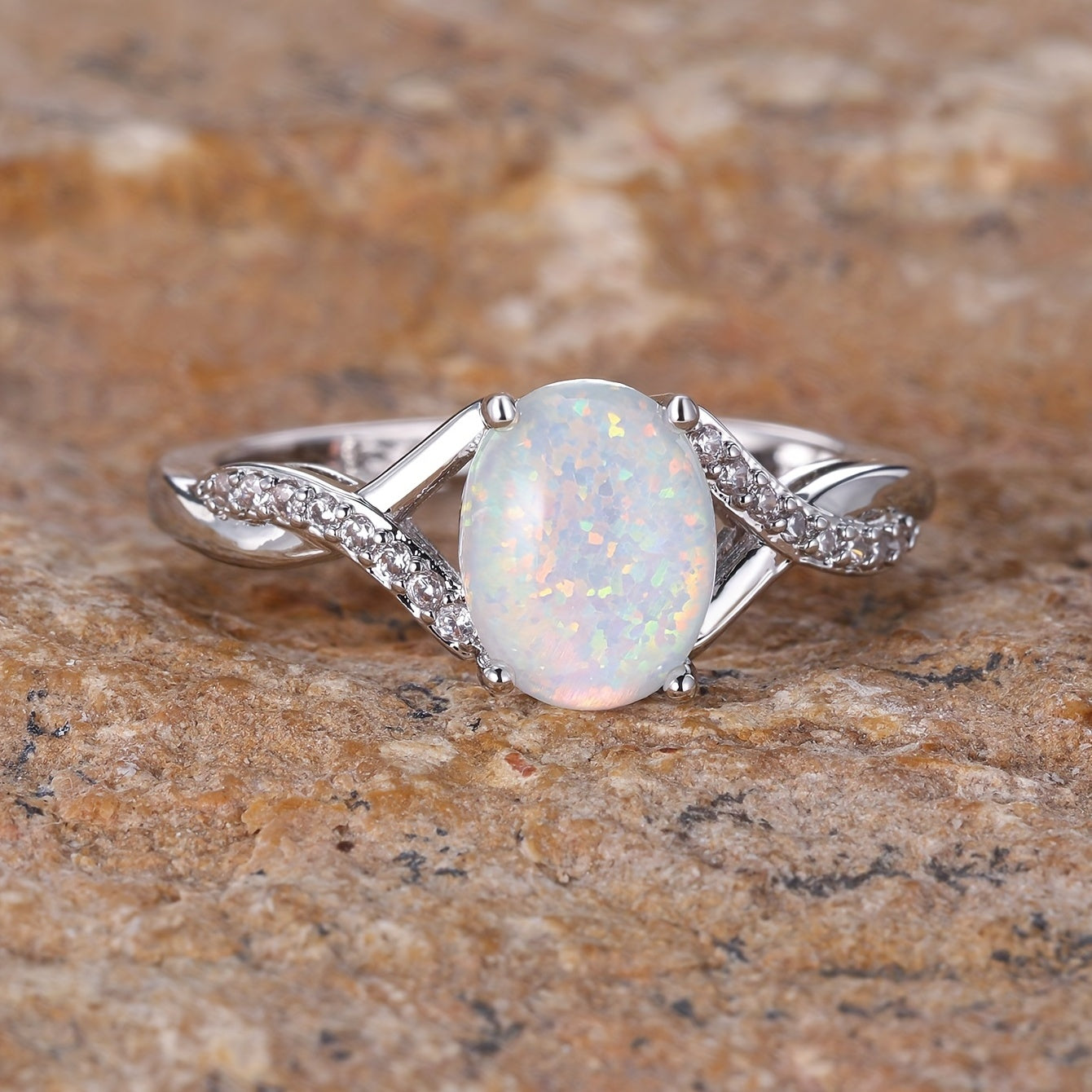 Oval Opal Twist Band Ring