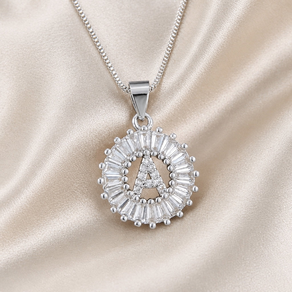 White Gold Initial Letter Zirconia Necklace