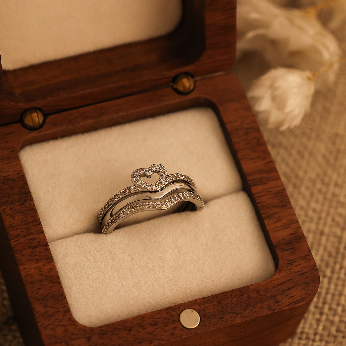 Shining Love Wish Bone Stacking Rings