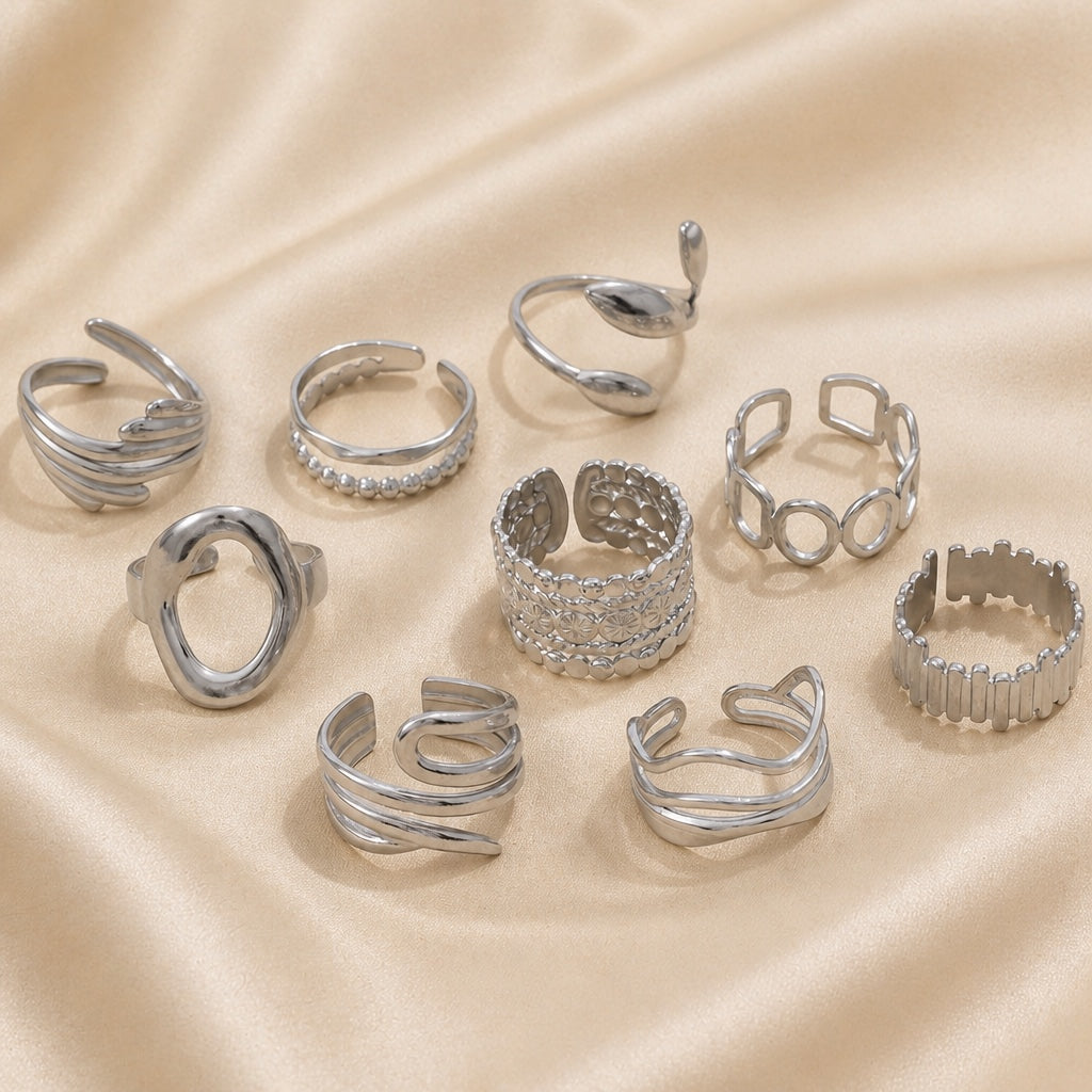 White Gold Vintage Stackable Rings Set