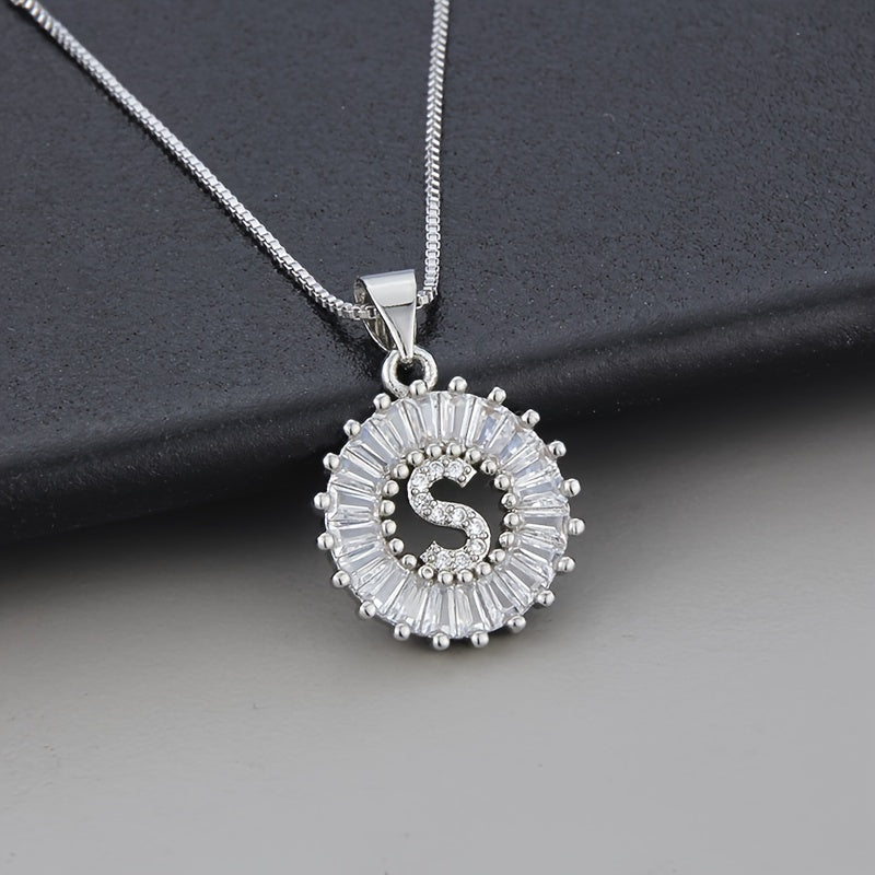 White Gold Initial Letter Zirconia Necklace