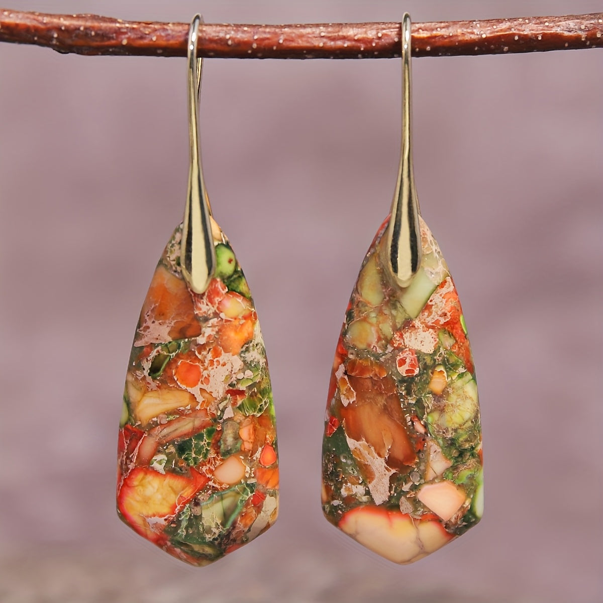 Boho Orange Green Floral Earrings
