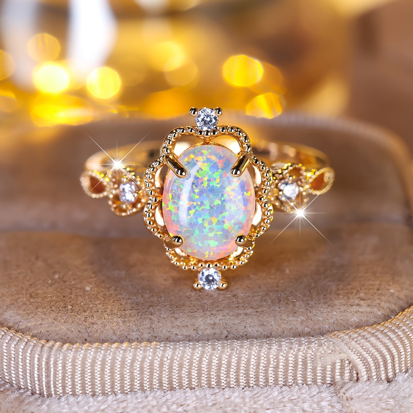 Vintage Opal Halo Gold Ring