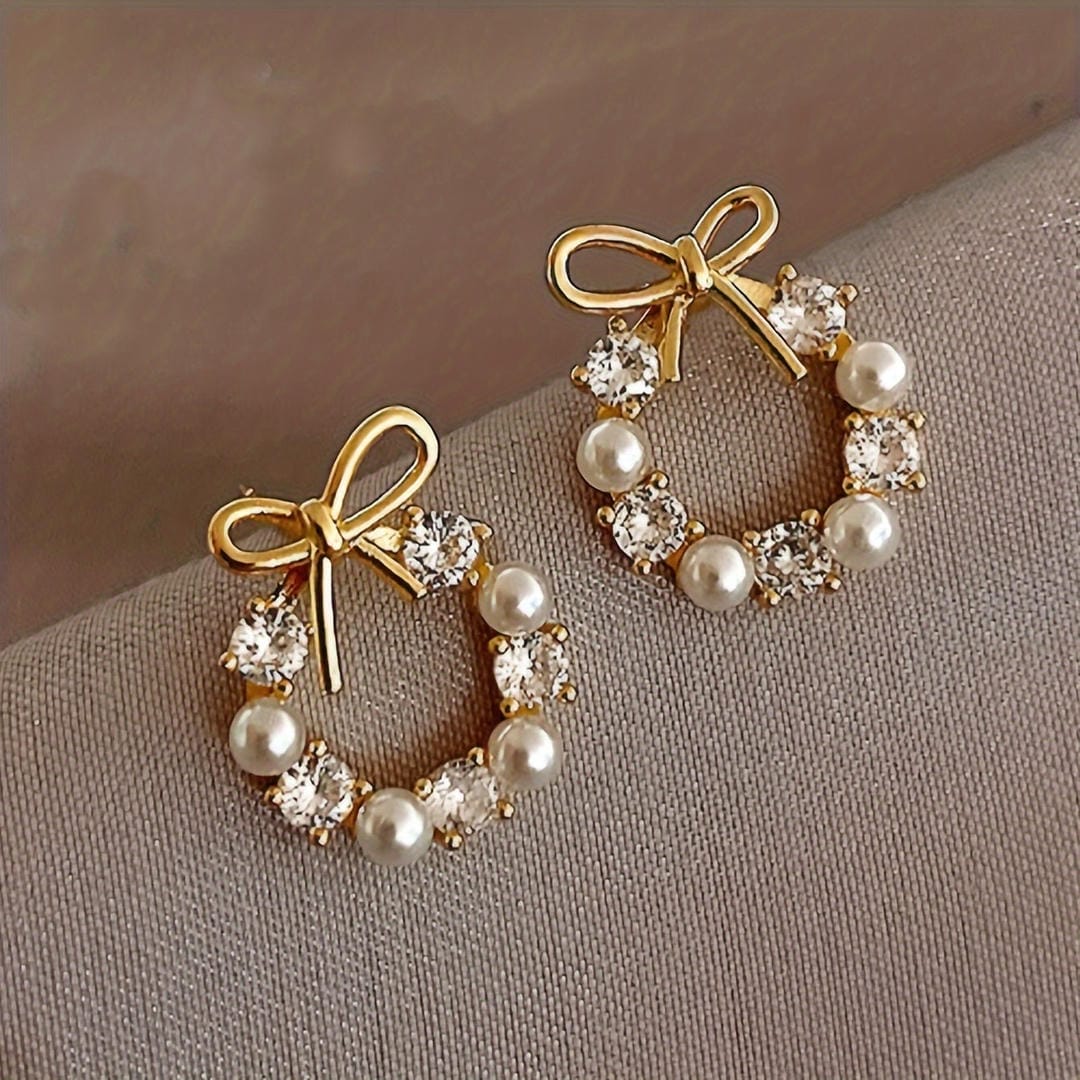 Bow Halo Pearl Stud Earrings