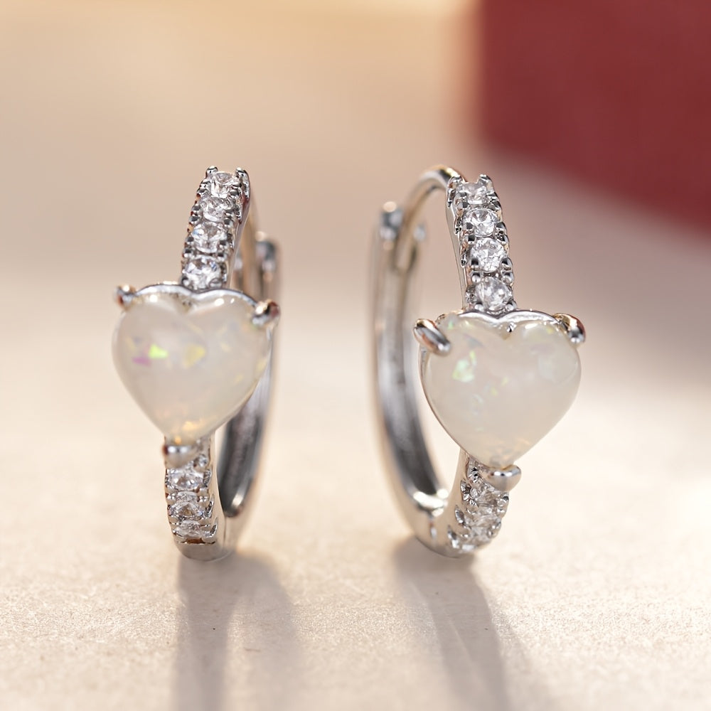Delicate Heart Shaped Opal Earrings