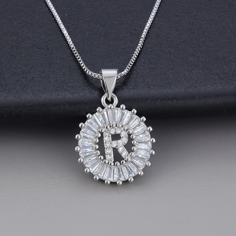 White Gold Initial Letter Zirconia Necklace