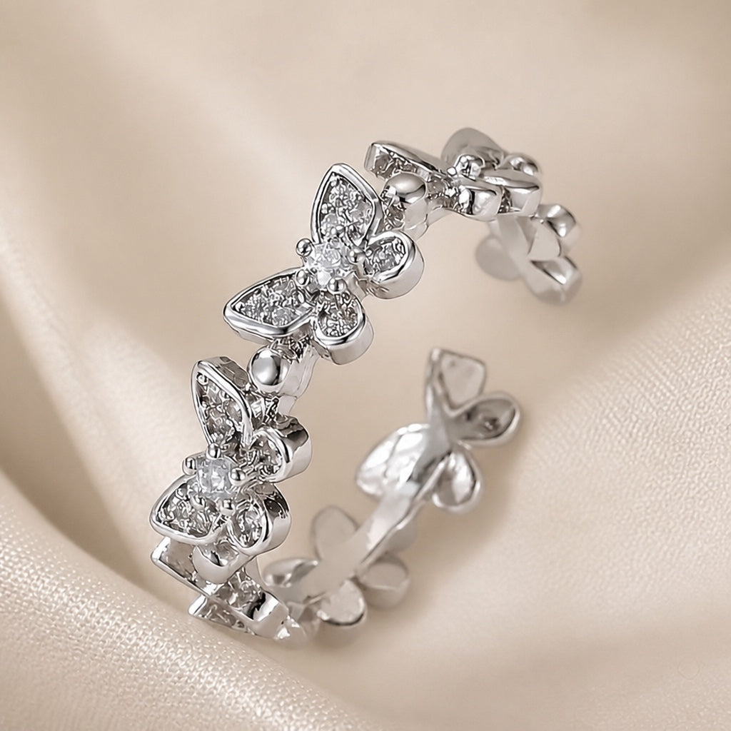 White Gold Butterlfy Rhinestone Ring