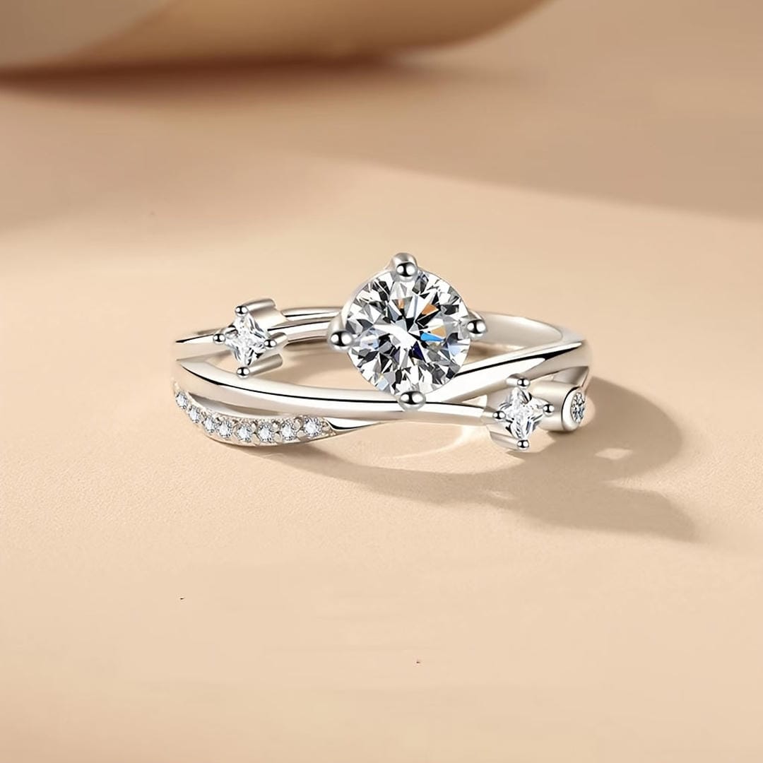 Round Crossover Crystal Statement Ring