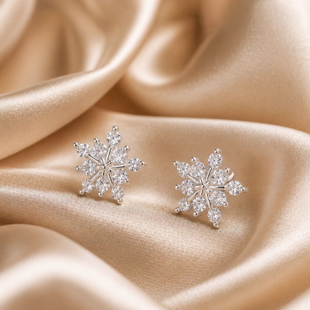 White Gold Snowflake Earrings