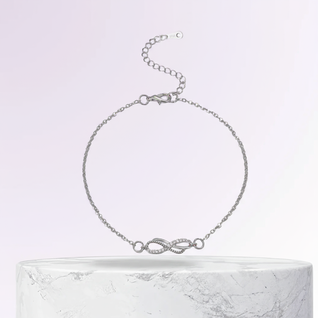 Delicate Infinity Charm Silver Anklet