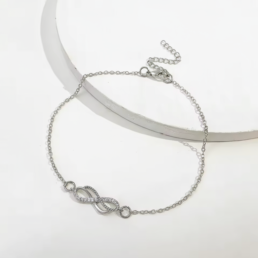 Delicate Infinity Charm Silver Anklet