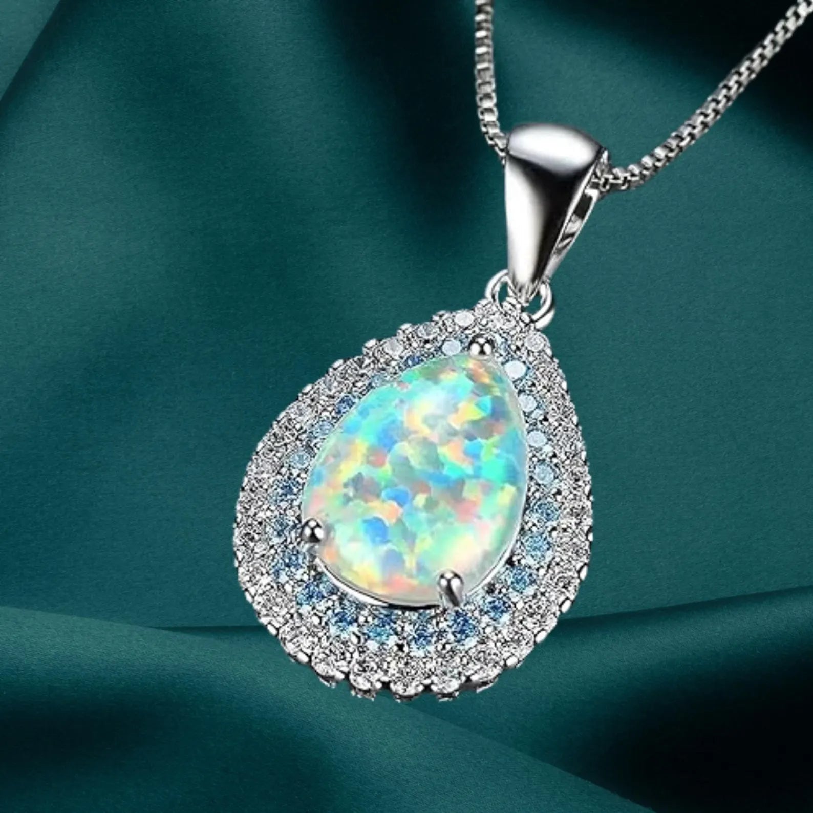 Blue Halo Opal Pendant Necklace