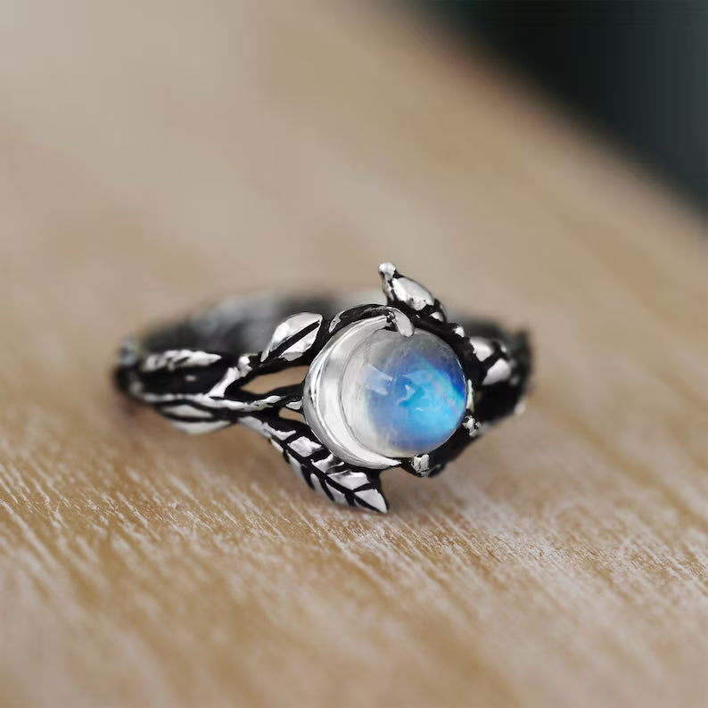 Crescent Moonstone Vine Ring
