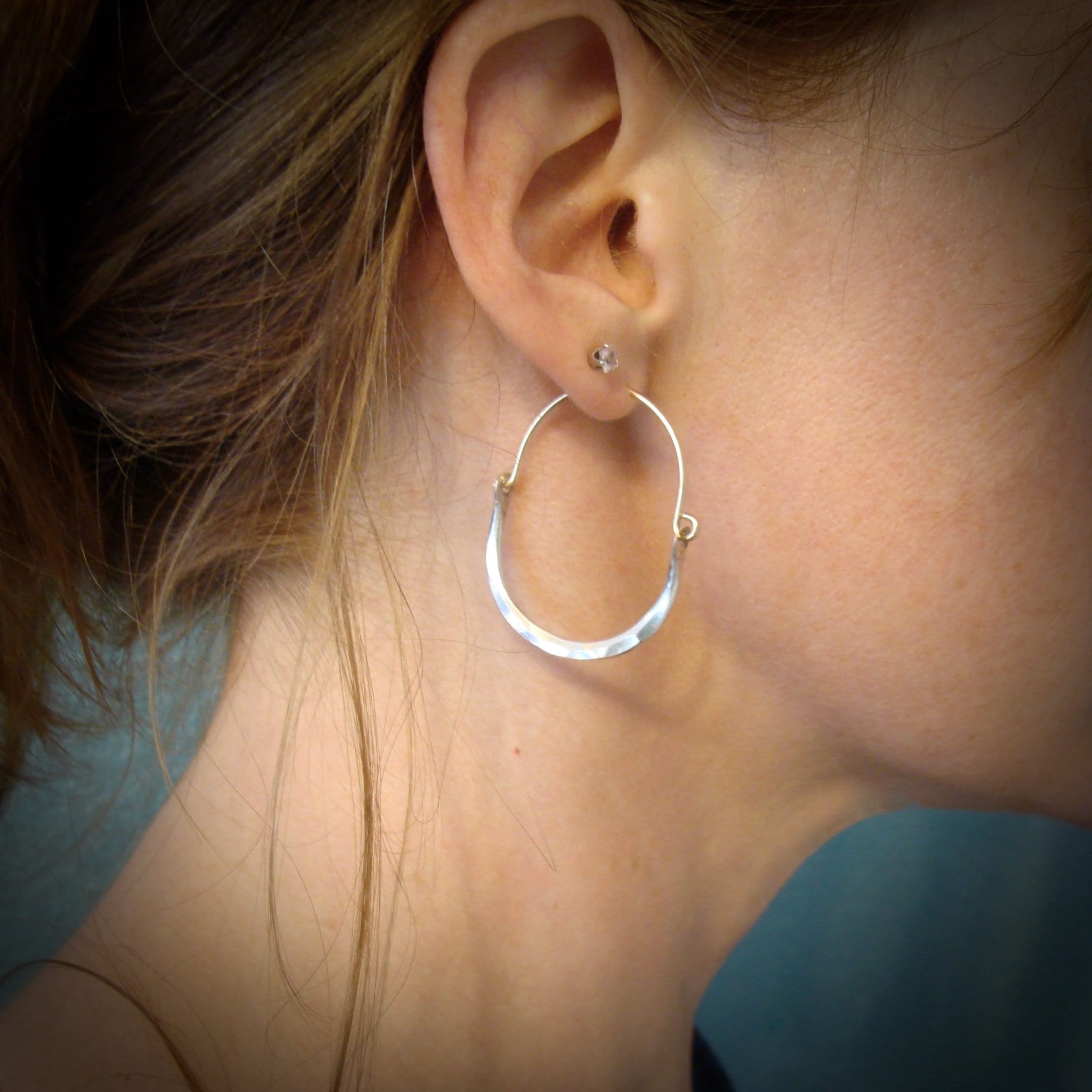 Minimalist Hammered Silver Hoop Earrings