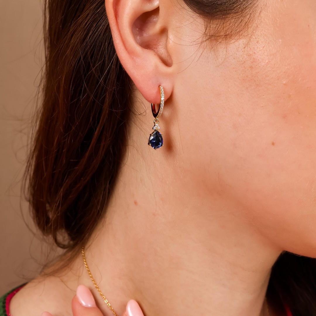 Gold Sapphire Stone Hoop Earrings