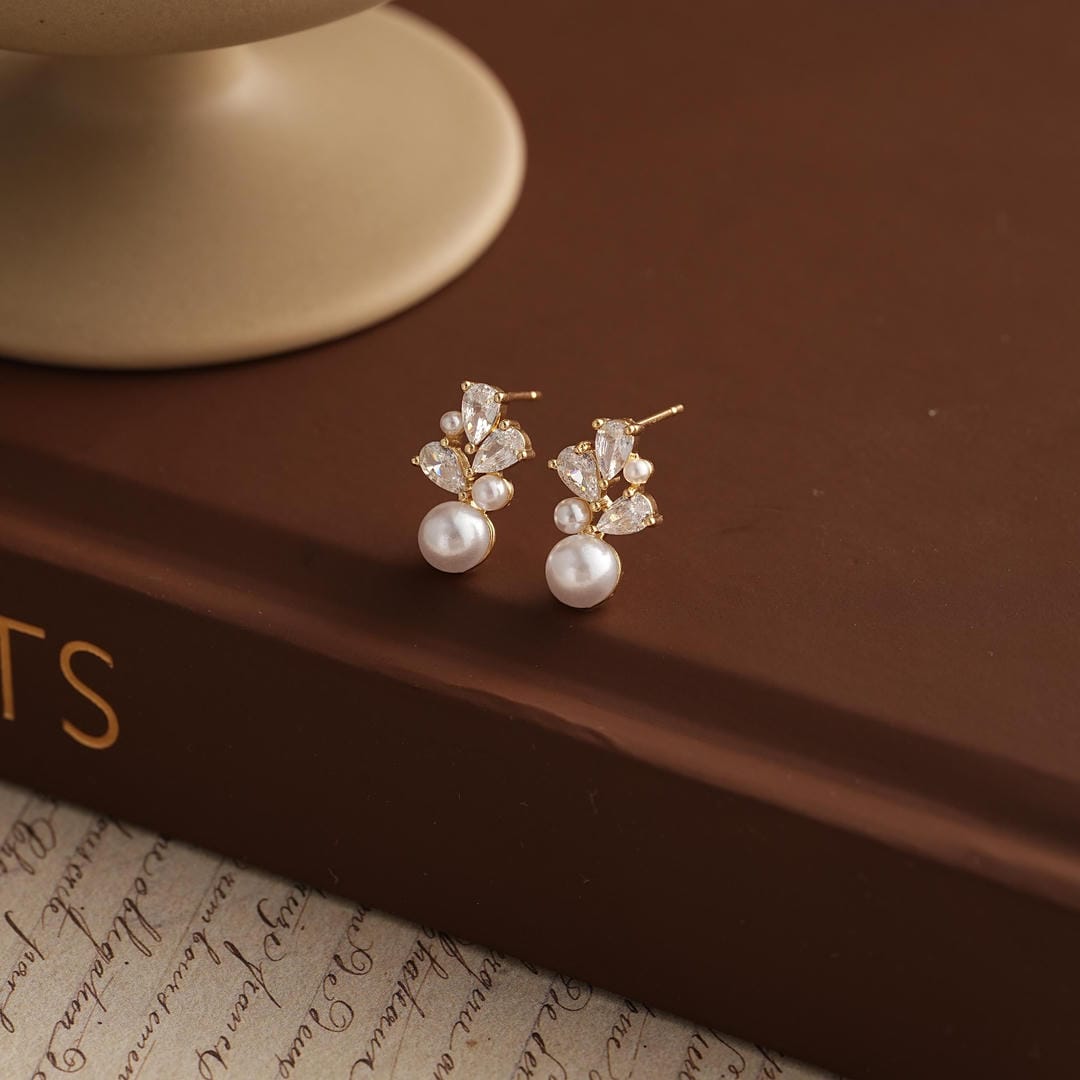 Fresh Water Pearl Blossom Cluster Drop Studs