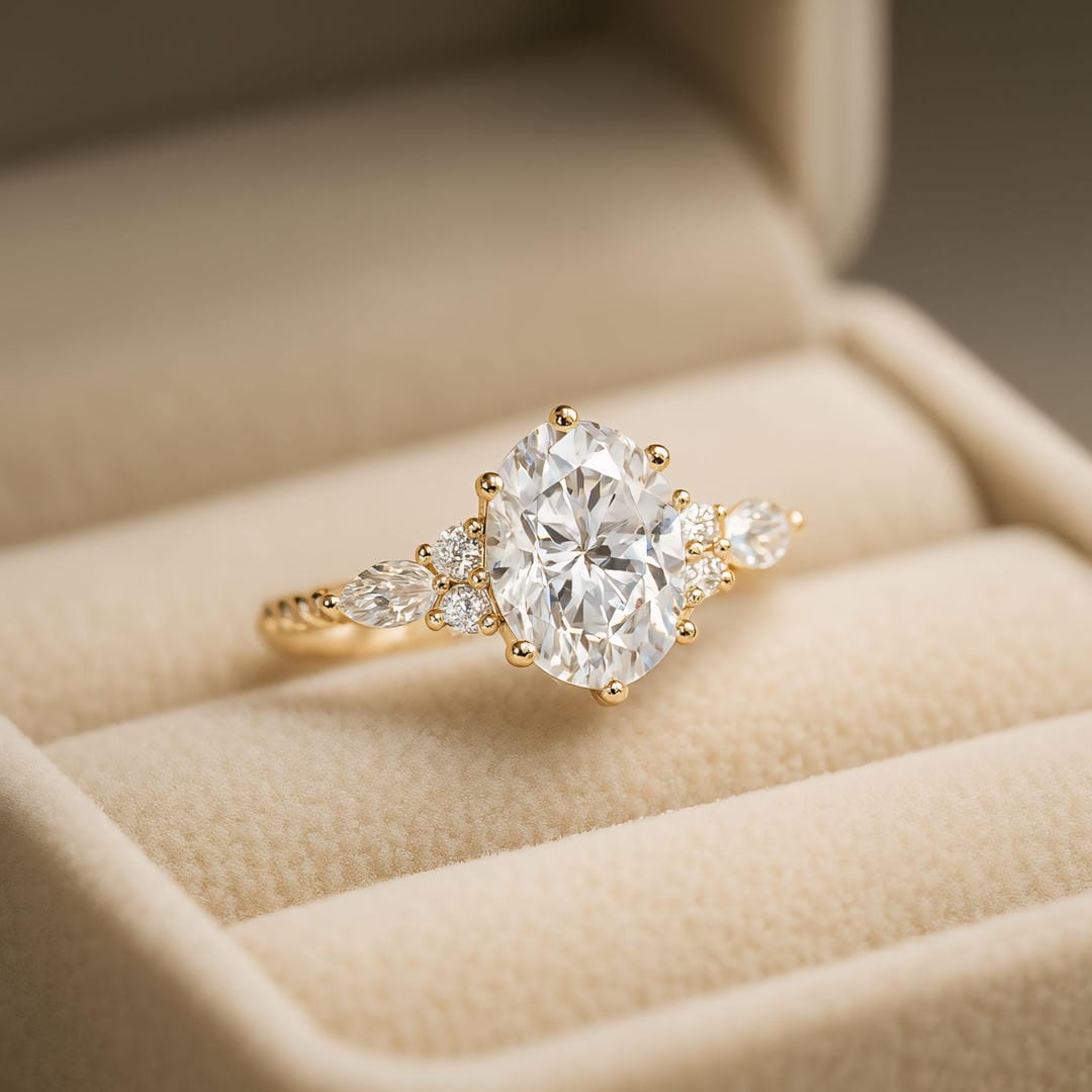 Oval White Stone Vintage Accent Ring