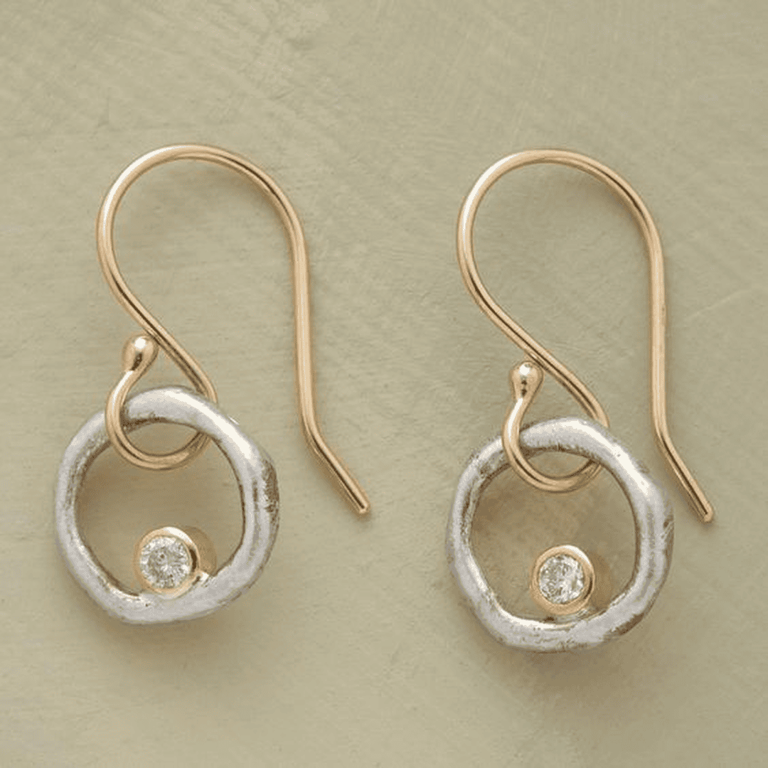Vintage Gold and Silver Earrings with Cubic Zirconia