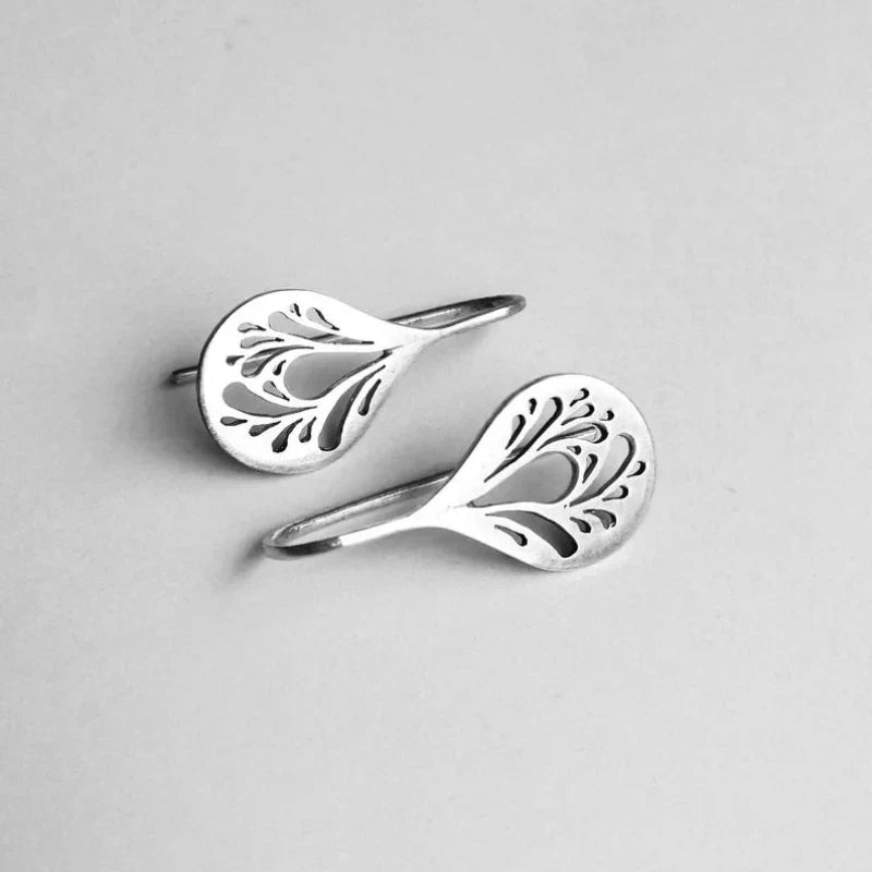 Antique Hollow Drop White Gold Earrings