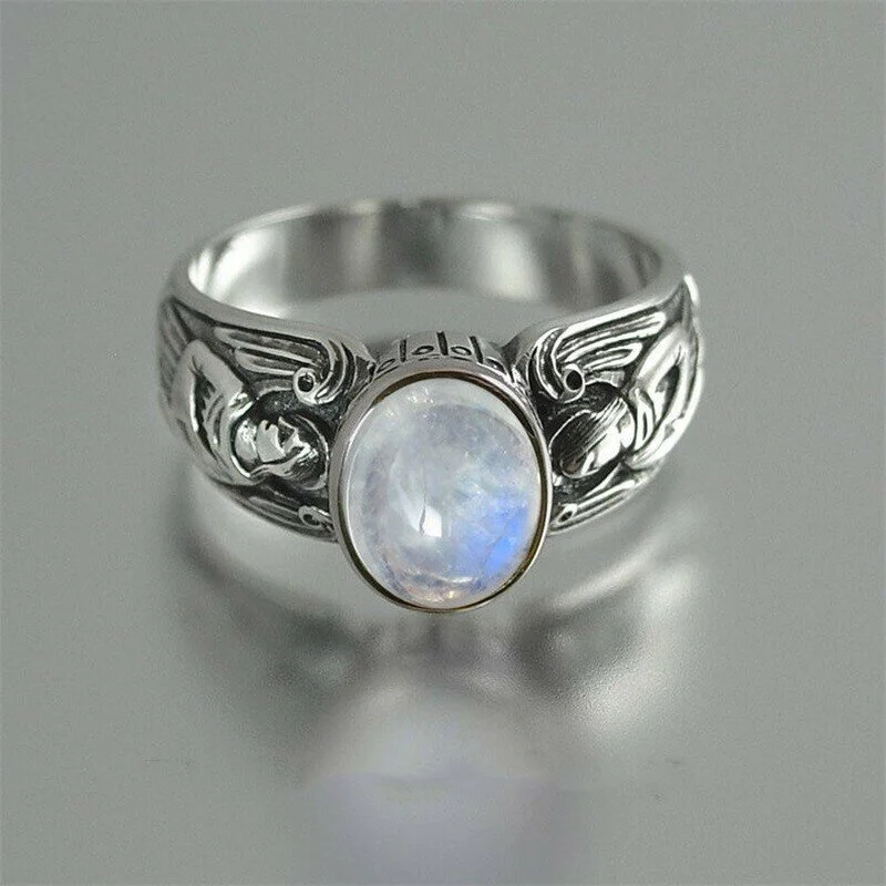 Vintage Angel Wing Moonstone Ring