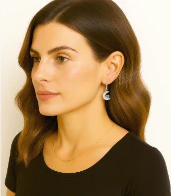 Celestial Silver Moonstone Crescent Earrings