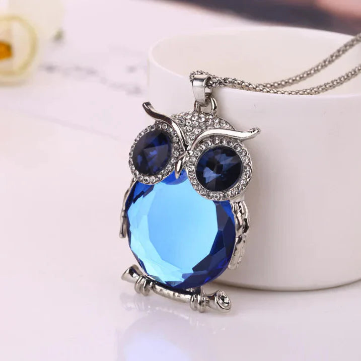Sparkling Silver Nocturnal Owl Necklace