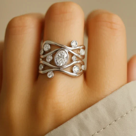 Modern Silver Multi Stone Ring